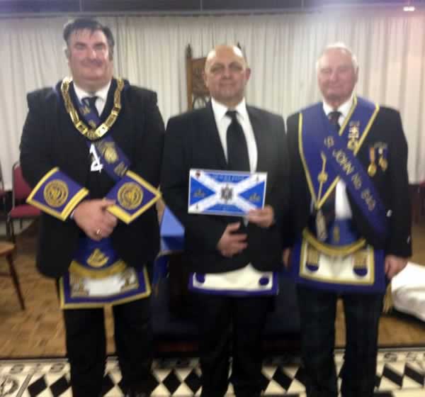 RWM Bro. G King, Candidate and Bro. D Thomson PM